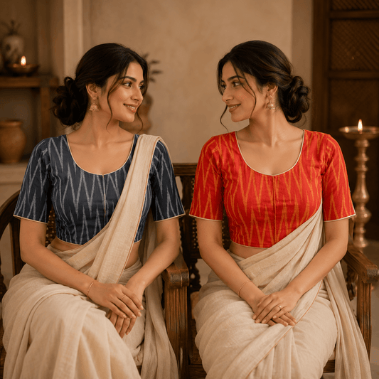 Ikkat Cotton Saree Blouse – Ready to Wear, Pack of 2