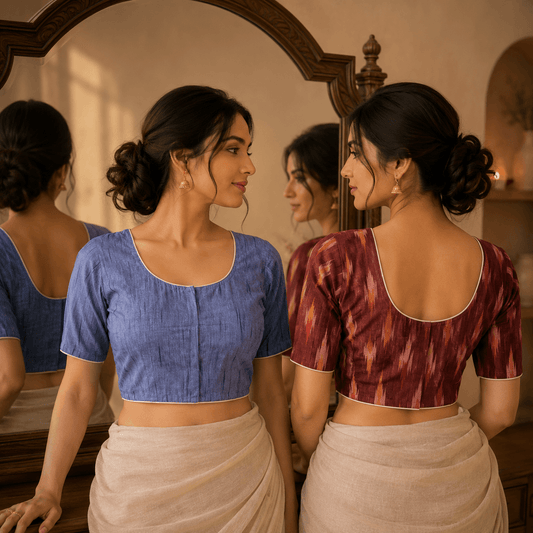 Ikkat Cotton Saree Blouse – Ready to Wear, Pack of 2