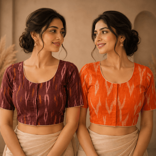 Ikkat Cotton Saree Blouse – Ready to Wear, Pack of 2