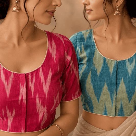 Ikkat Cotton Saree Blouse – Ready to Wear, Pack of 2