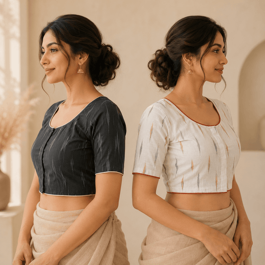 Ikkat Cotton Saree Blouse – Ready to Wear, Pack of 2