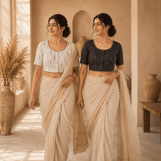 Ikkat Cotton Saree Blouse – Ready to Wear, Pack of 2