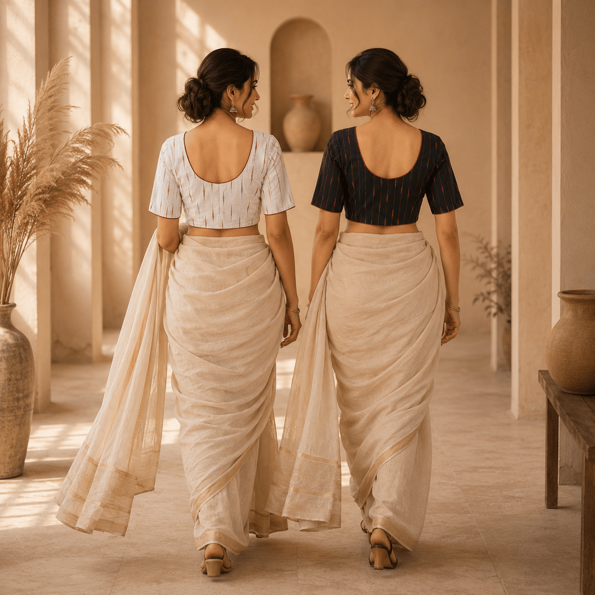 Ikkat Cotton Saree Blouse – Ready to Wear, Pack of 2