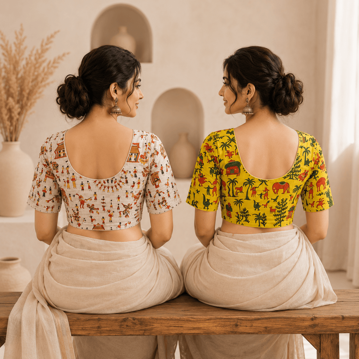 Madhubani Cotton Saree Blouse – Ready to Wear, Pack of 2