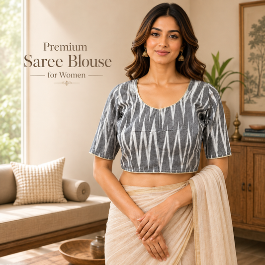 Ikkat Cotton Ready to wear Saree Blouse â Ready to Wear