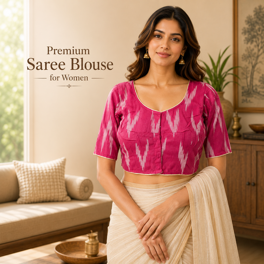 Ikkat Cotton Ready to wear Saree Blouse â Ready to Wear