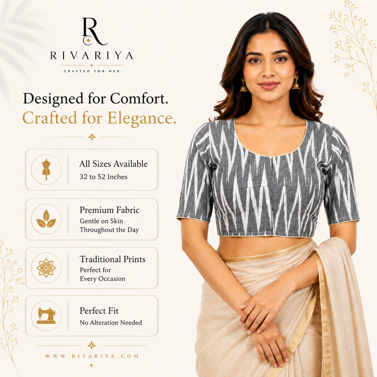 Ikkat Cotton Ready to wear Saree Blouse â Ready to Wear