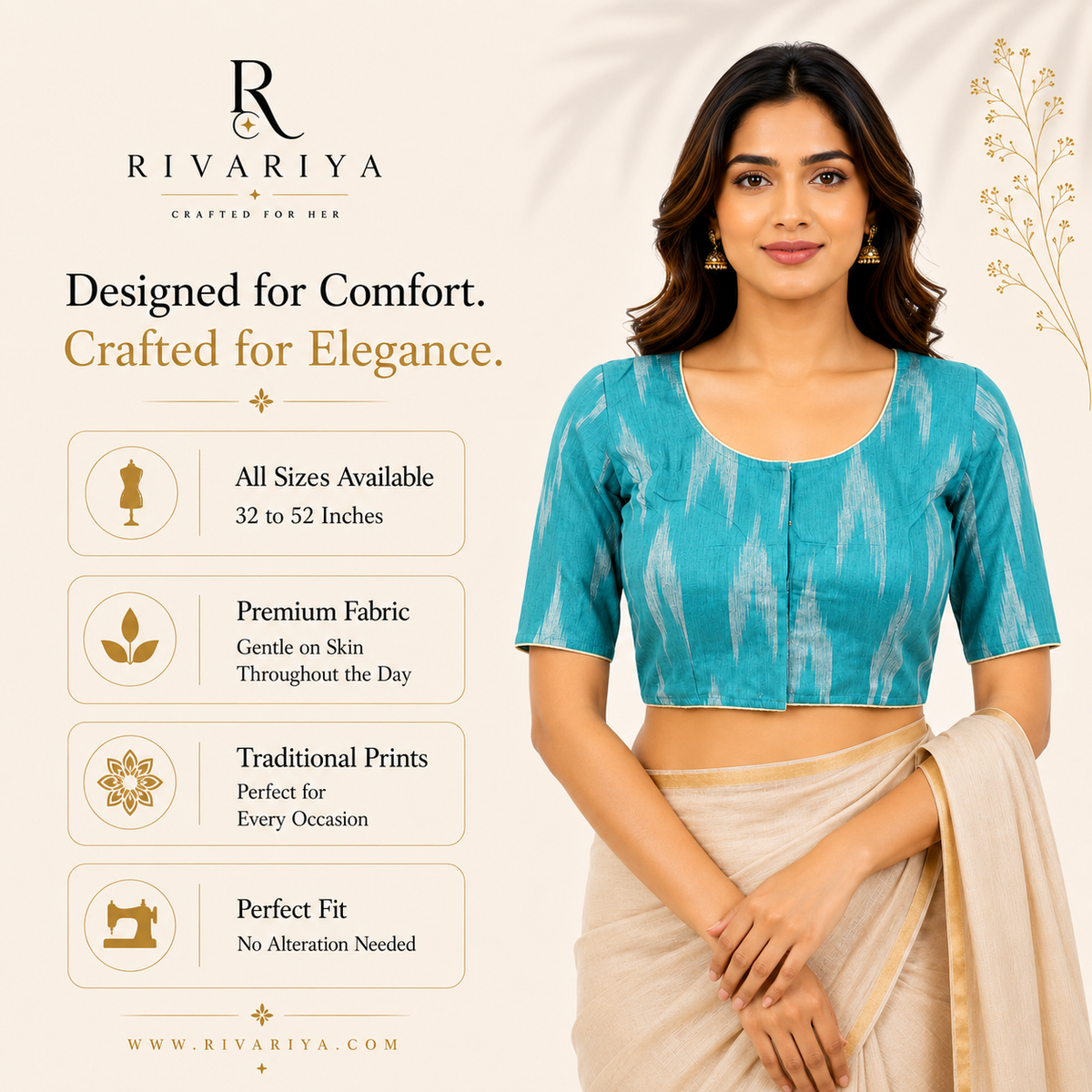 Ikkat Cotton Ready to wear Saree Blouse â Ready to Wear