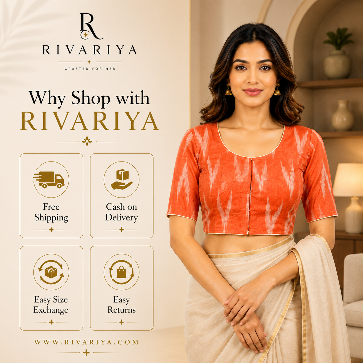 Ikkat Cotton Ready to wear Saree Blouse â Ready to Wear